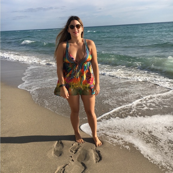 Camilla Tie-Dye Vibrant Multicolor Sleeveless Dress with rhinestones - Picture 4 of 6